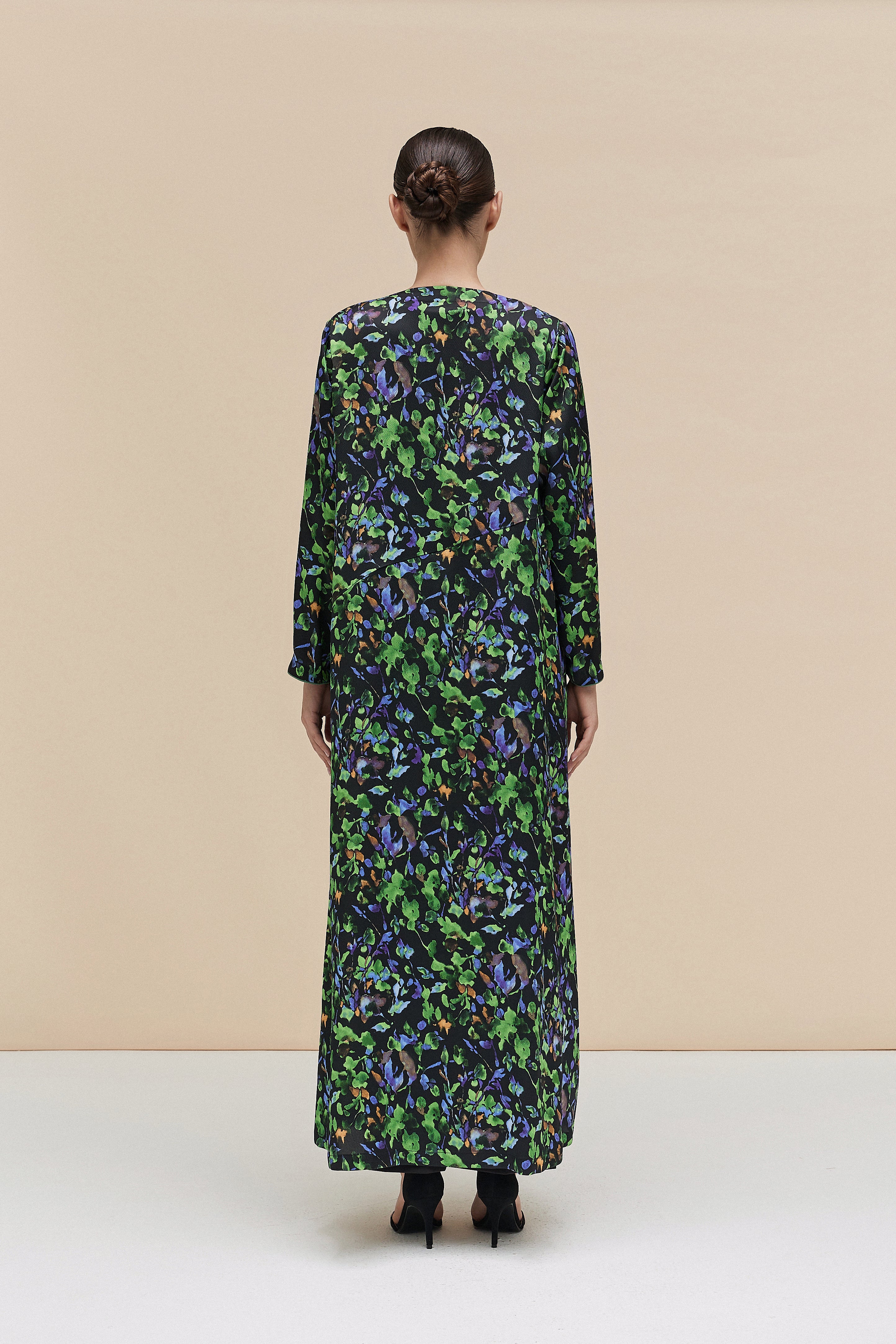 ADELA - PRINTED STRETCH SATIN BLACK IRIS